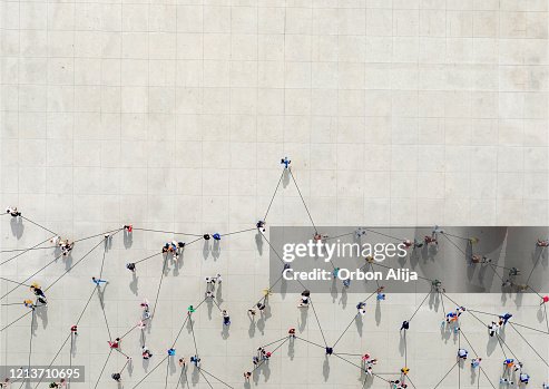 Crowd from above forming a growth graph Crowd from above forming a growth graph