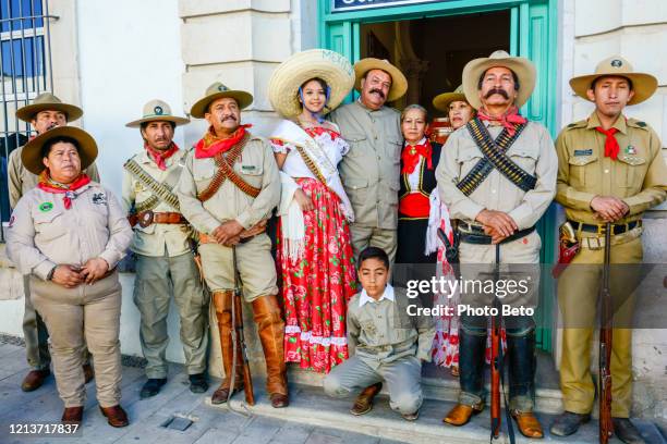 some people reenact the life of mexican general pancho villa in the town of parral in chihuahua in northern mexico - mexican revolution imagens e fotografias de stock