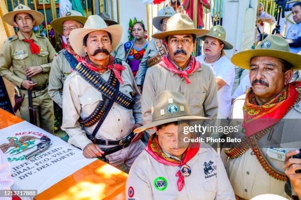some people reenact the life of mexican general pancho villa in the town of parral in chihuahua in northern mexico - mexican revolution imagens e fotografias de stock
