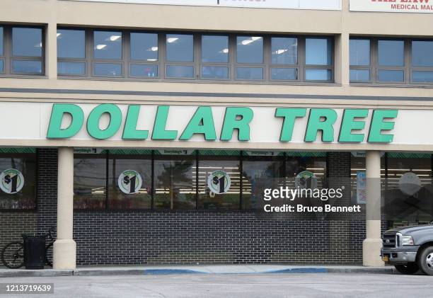General view of a Dollar Tree store sign as photographed on March 20, 2020 in Westbury, New York.