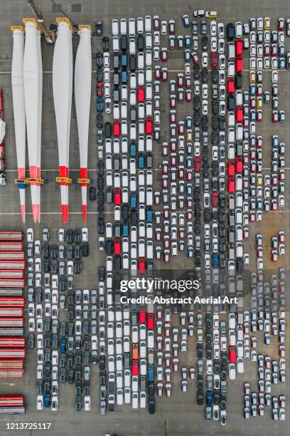 aerial shot above a large group of objects at a commercial dock, germany - good condition stock pictures, royalty-free photos & images