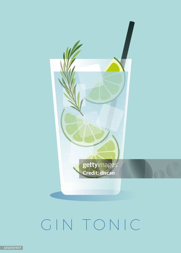 Cocktail gin e tonico con cuneo di lime.