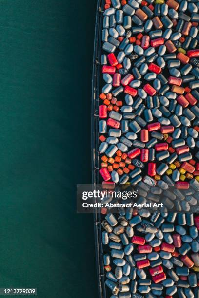 aerial shot of buoys floating in a lake, netherlands - guards division stock pictures, royalty-free photos & images