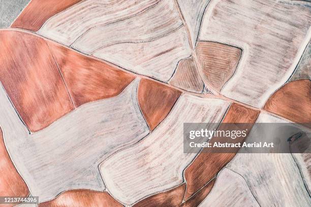 rural fields photographed from directly above, teruel, spain - tisser photos et images de collection