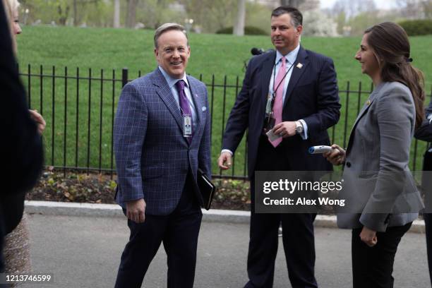 Former White House Press Secretary Sean Spicer arrives at the White House for a news briefing on the latest development of the coronavirus outbreak...