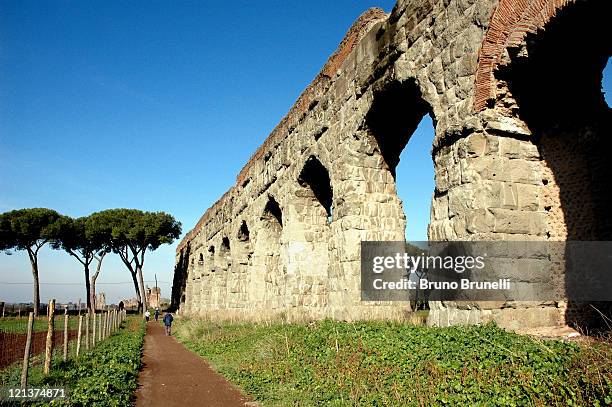 roman aqueduct - aqueduct stock-fotos und bilder