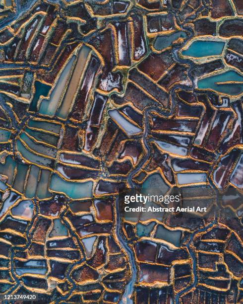 aerial image above oyster farms situated in the marshlands, france - intertwined stock-fotos und bilder