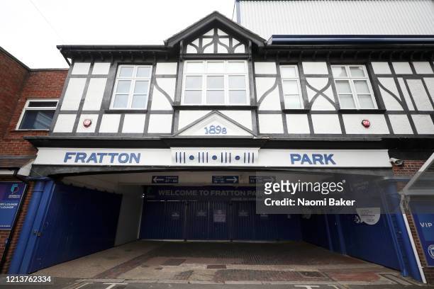 General view outside Fratton Park home of Portsmouth Football Club on March 20, 2020 in Portsmouth, England. All English football has been postponed...