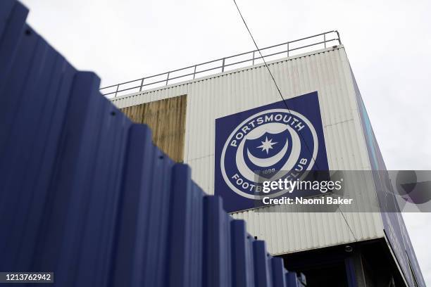 General view outside Fratton Park home of Portsmouth Football Club on March 20, 2020 in Portsmouth, England. All English football has been postponed...