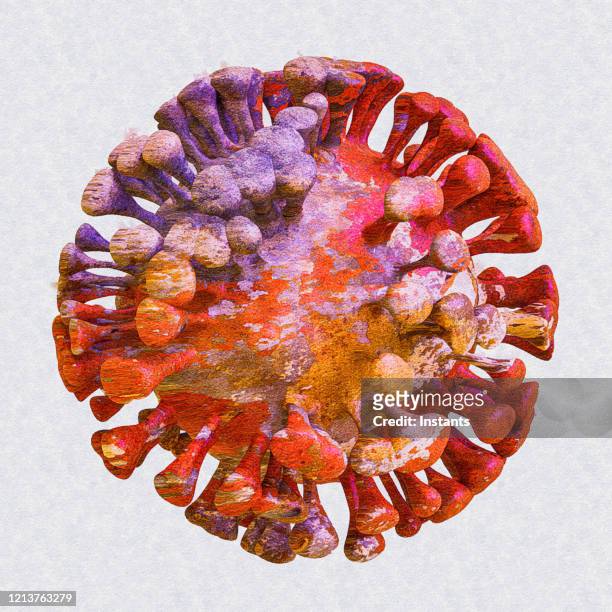 illustration of a watercolor filtered 3d render depicting the virus covid-19. - spike protein stock illustrations