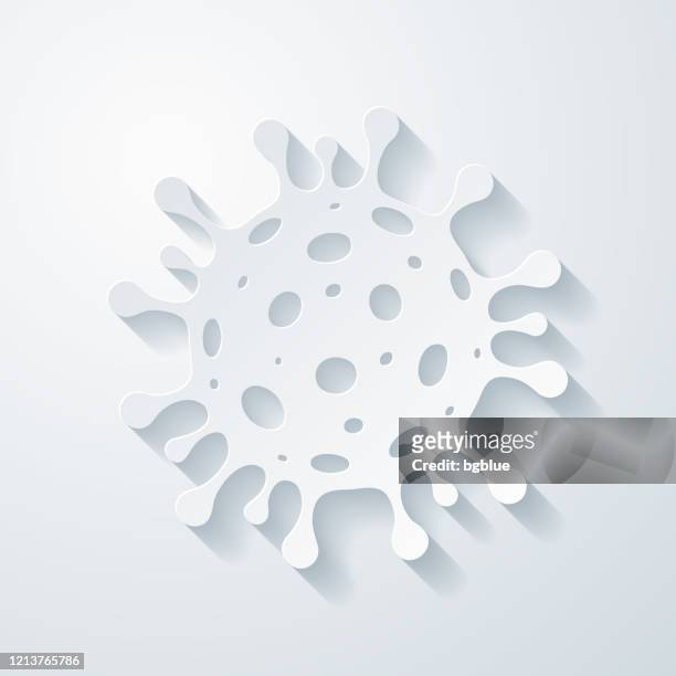 coronavirus cell icon (covid-19) with paper cut effect on blank background - 3d french stock illustrations
