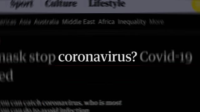 COVID-19 concept: Coronavirus word highlighted in random texts, similar to article titles in media.