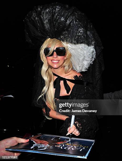 Lady Gaga attends Beyonce's concert at Roseland Ballroom on August 18, 2011 in New York City.