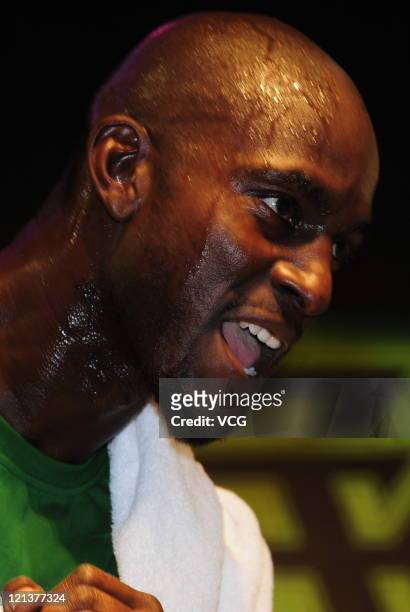 American professional basketball player Kevin Garnett of Boston Celtics attends an ANTA promotional event on August 18, 2011 in Shenyang, Liaoning...