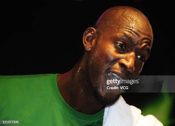 American professional basketball player Kevin Garnett of Boston Celtics attends an ANTA promotional event on August 18, 2011 in Shenyang, Liaoning...