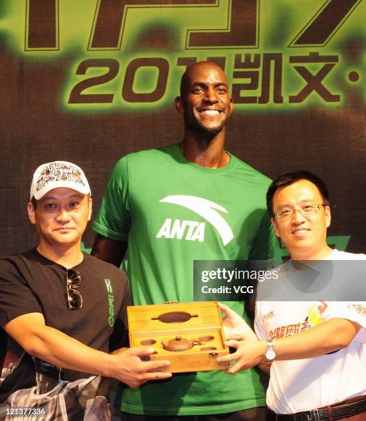 American professional basketball player Kevin Garnett of Boston Celtics attends an ANTA promotional event on August 18, 2011 in Shenyang, Liaoning...