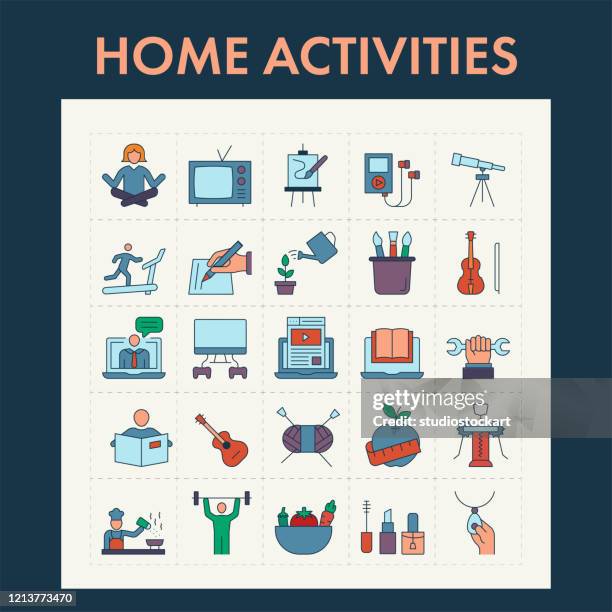 home activities line icon set - cooking class stock illustrations