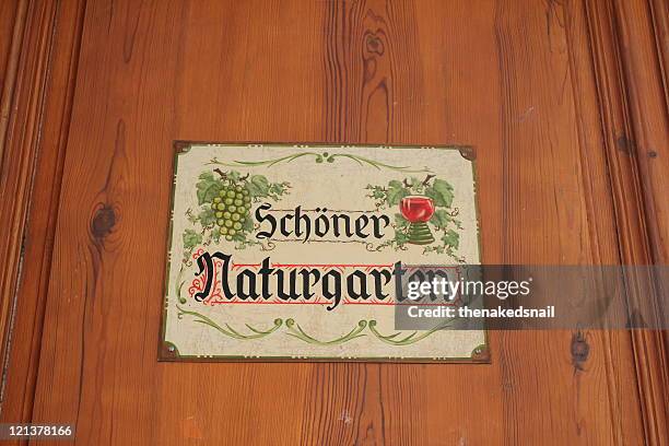 schoener naturgarten sign - gumpoldskirchen stock pictures, royalty-free photos & images