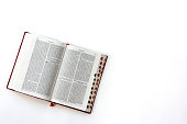 Open holy bible in bahasa Indonesia on white background