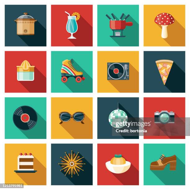 1970s icon set - chocolate cake stock illustrations