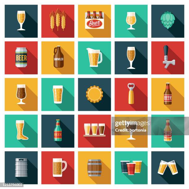 illustrazioni stock, clip art, cartoni animati e icone di tendenza di set di icone birra e birra - tappo birra