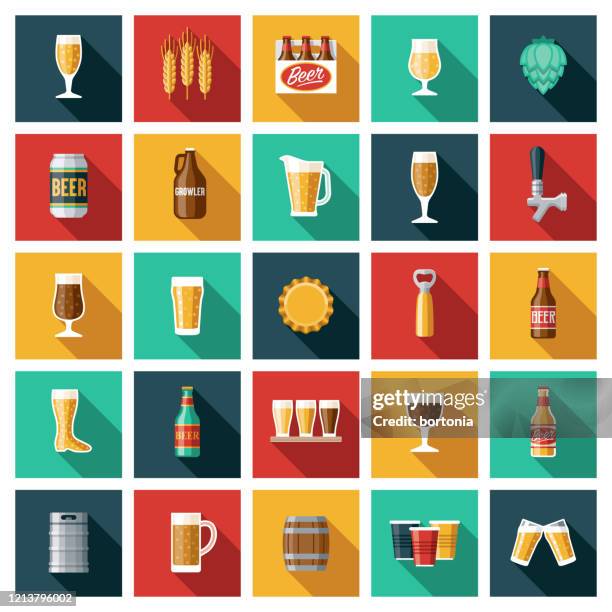 ilustrações de stock, clip art, desenhos animados e ícones de beer and brewing icon set - barrilete