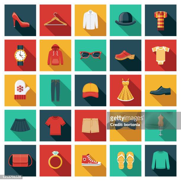 stockillustraties, clipart, cartoons en iconen met pictogramset voor kleding en accessoires - fashion