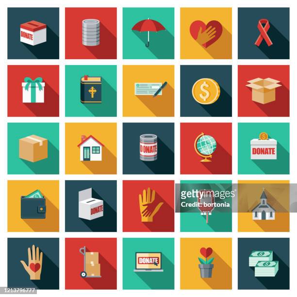 charity and volunteering icon set - flat stock illustrations
