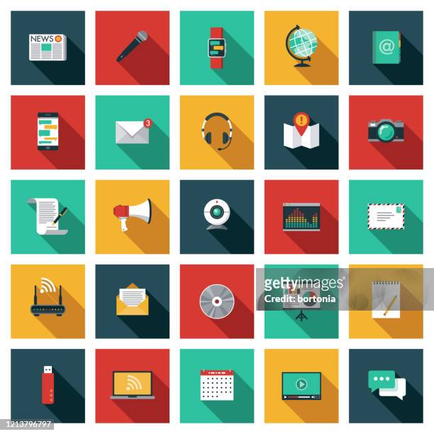 communication icon set - customer engagement icon stock illustrations