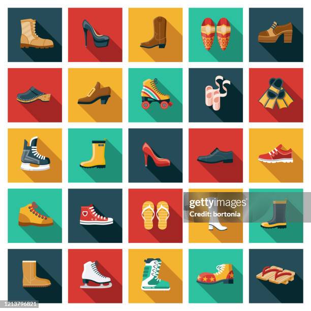 schuhe icon set - platform shoe stock-grafiken, -clipart, -cartoons und -symbole