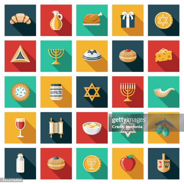 hanukkah icon set - matzo ball soup stock illustrations