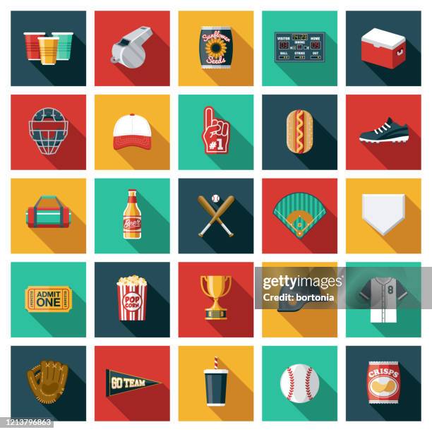 ilustraciones, imágenes clip art, dibujos animados e iconos de stock de conjunto de iconos de béisbol - nevera de playa