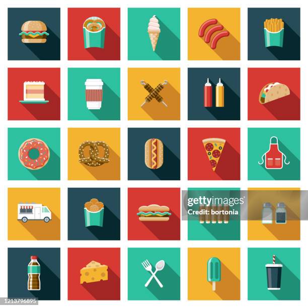 fast food icon set - chicken nugget stock illustrations