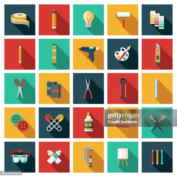 stockillustraties, clipart, cartoons en iconen met craft en hobby supplies icon set - doe het zelven