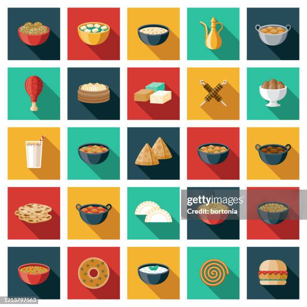 indian food icon set - butter chicken stock illustrations