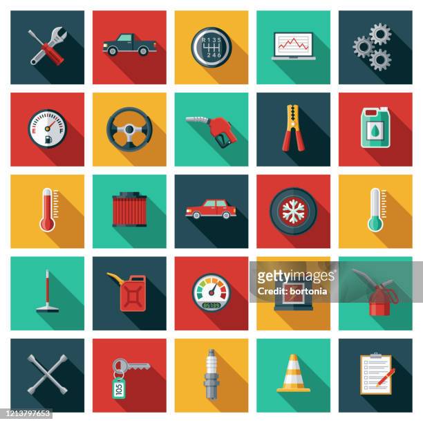 vehicle service and garage icon set - automobile industry stock illustrations