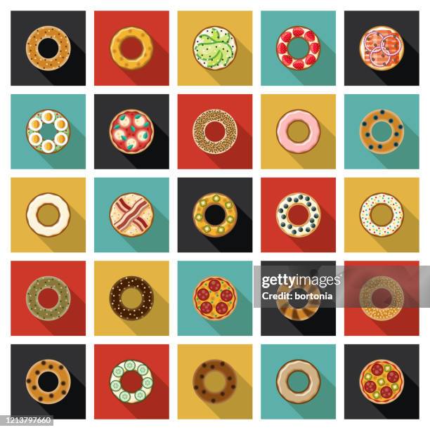 stockillustraties, clipart, cartoons en iconen met bagel smaken icon set - basil