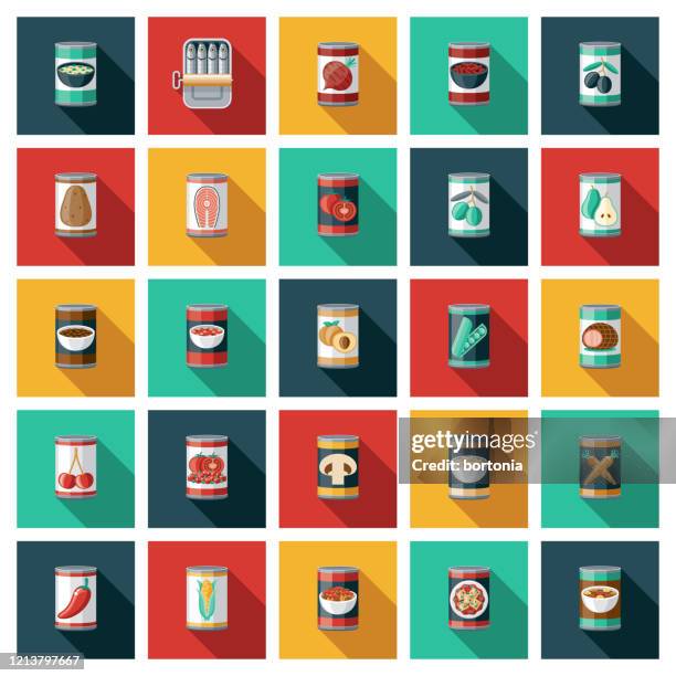 konserven-icon-set - bean illustration stock-grafiken, -clipart, -cartoons und -symbole