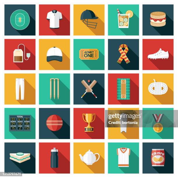 stockillustraties, clipart, cartoons en iconen met cricket sport icon set - afternoon tea