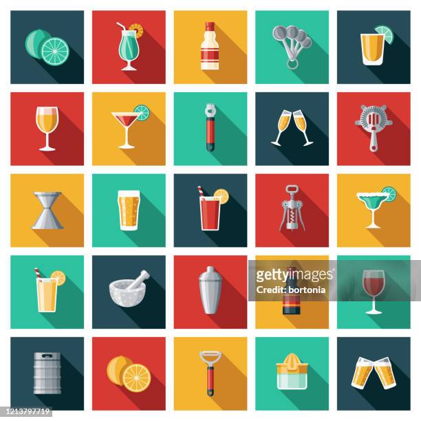 stockillustraties, clipart, cartoons en iconen met pictogramset bartending - barman tequila