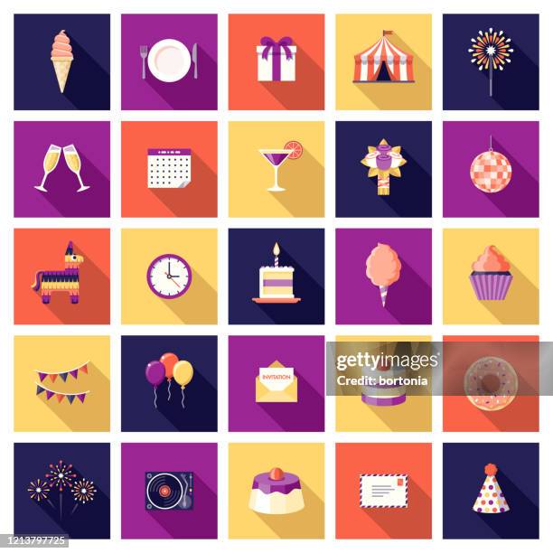 birthday party icon set - birthday cake stock illustrations