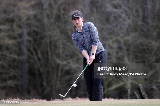 Kerri Parks of Marshall University chips onto the 16th green of the River Course at River Landing Country Club on March 09, 2020 in Wallace, North...