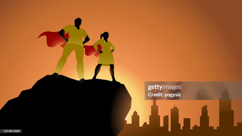 Vector Doctor and Medic Superhero Silhouette Stock Illustration