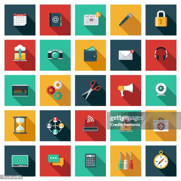 interface icon set - microphone on empty stage stock illustrations