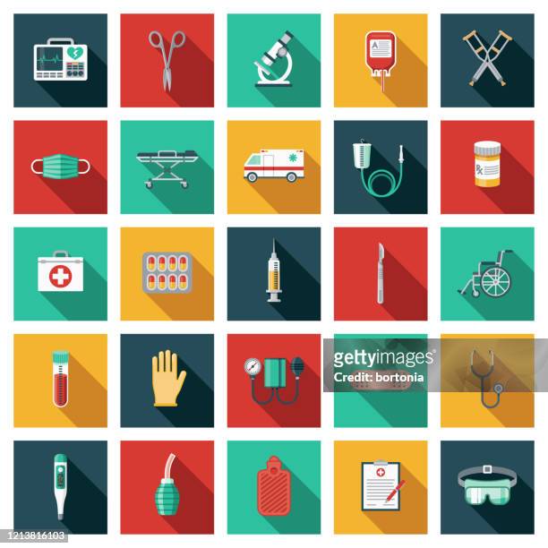 medical equipment icon set - medical test kit stock illustrations