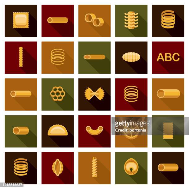 pasta shapes icon set - macaroni stock illustrations