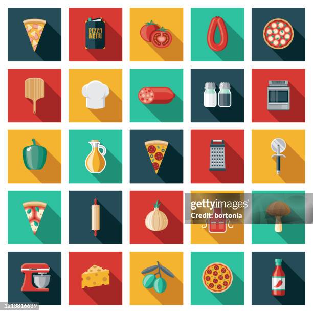 pizza machen icon set - pizzeria stock-grafiken, -clipart, -cartoons und -symbole