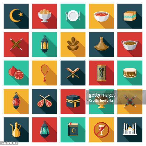 stockillustraties, clipart, cartoons en iconen met pictogramset ramadan - arabië