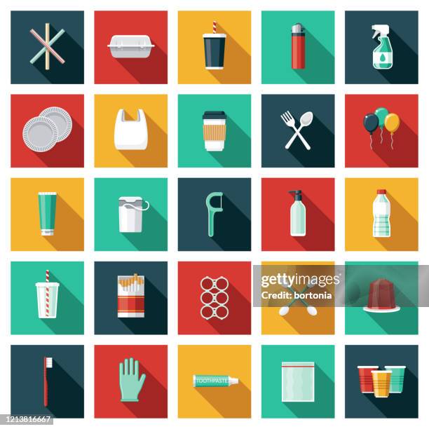 stockillustraties, clipart, cartoons en iconen met pictogramset voor eenmalig gebruik - plastic