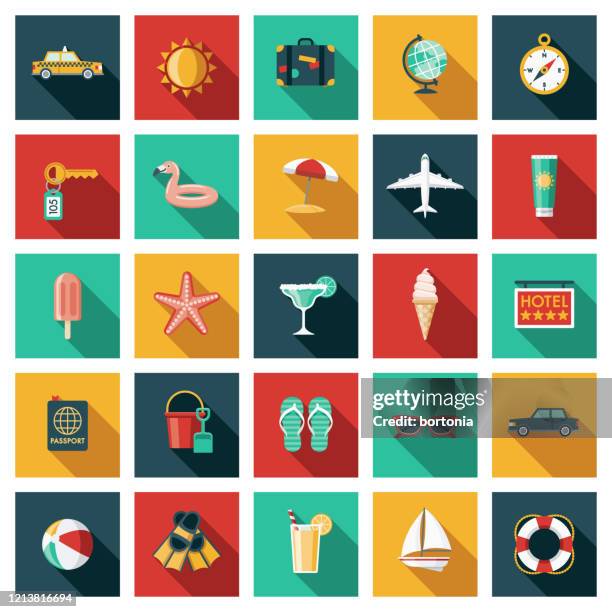 travel and vacation icon set - diving flipper stock illustrations